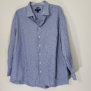Pronto Uomo 100% Cotton Non-Iron Striped Blue/White Shirt, Size 20, 34/35